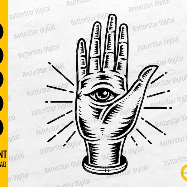 Mystic Hand SVG | Palmistry SVG | All Seeing Eye SVG | Occult Svg | Witch Svg | Cutting File Printable Clipart Vector Digital Dxf Png Eps Ai