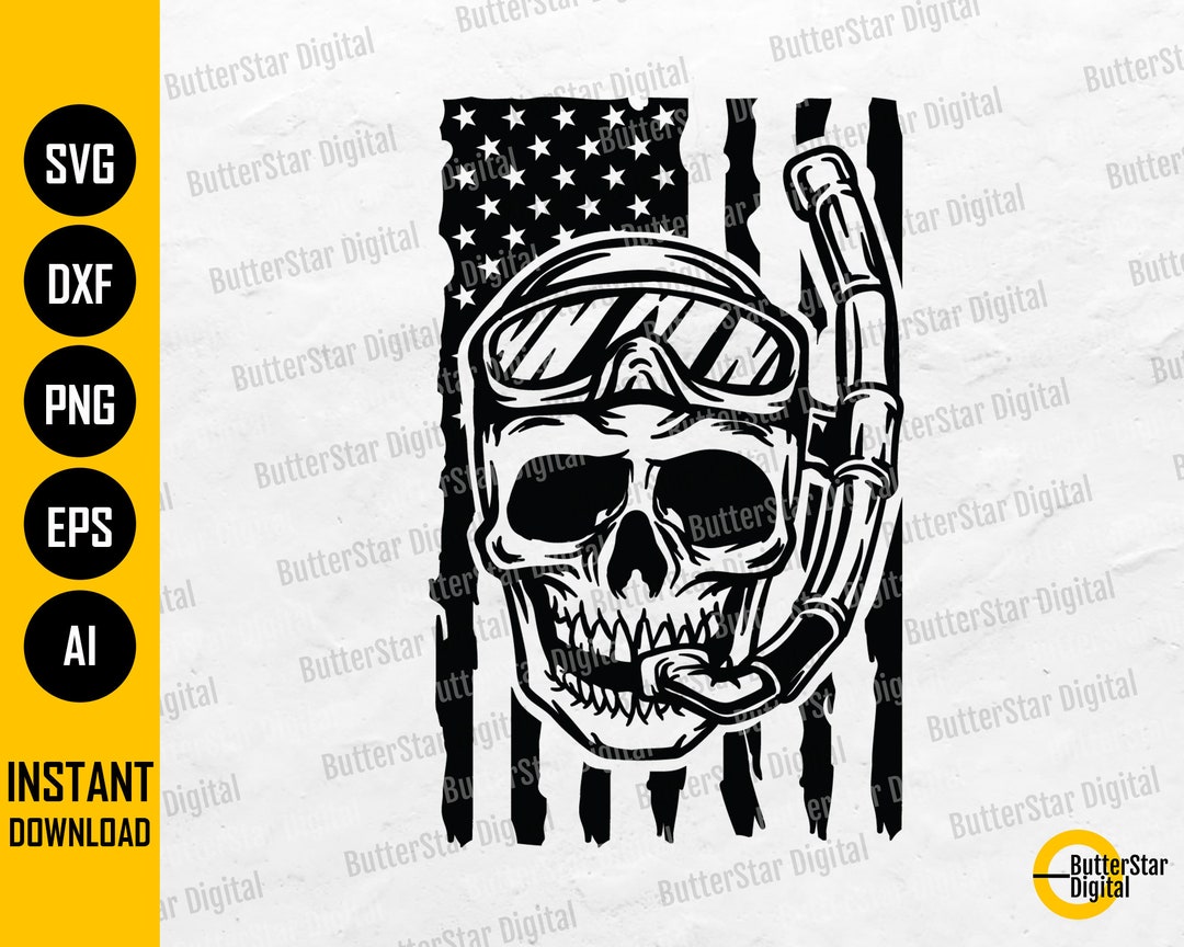 US Snorkel Skull SVG American Diver SVG Snorkeling Tshirt Etsy