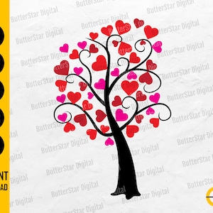 Hearts Tree SVG | Cute Heart Leaves Gift Card Shirt Decor Wall Art Decal | Cricut Silhouette Printable Clipart Vector Digital Dxf Png Eps Ai