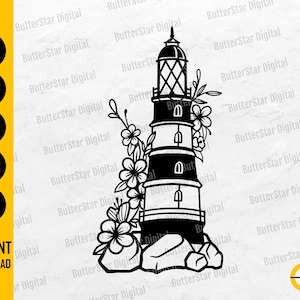 Floral Lighthouse SVG | Sailor SVG | Ocean T-Shirt Decal Sticker Graphics | Cricut Cut Files Clipart Vector Digital Download Png Eps Dxf Ai