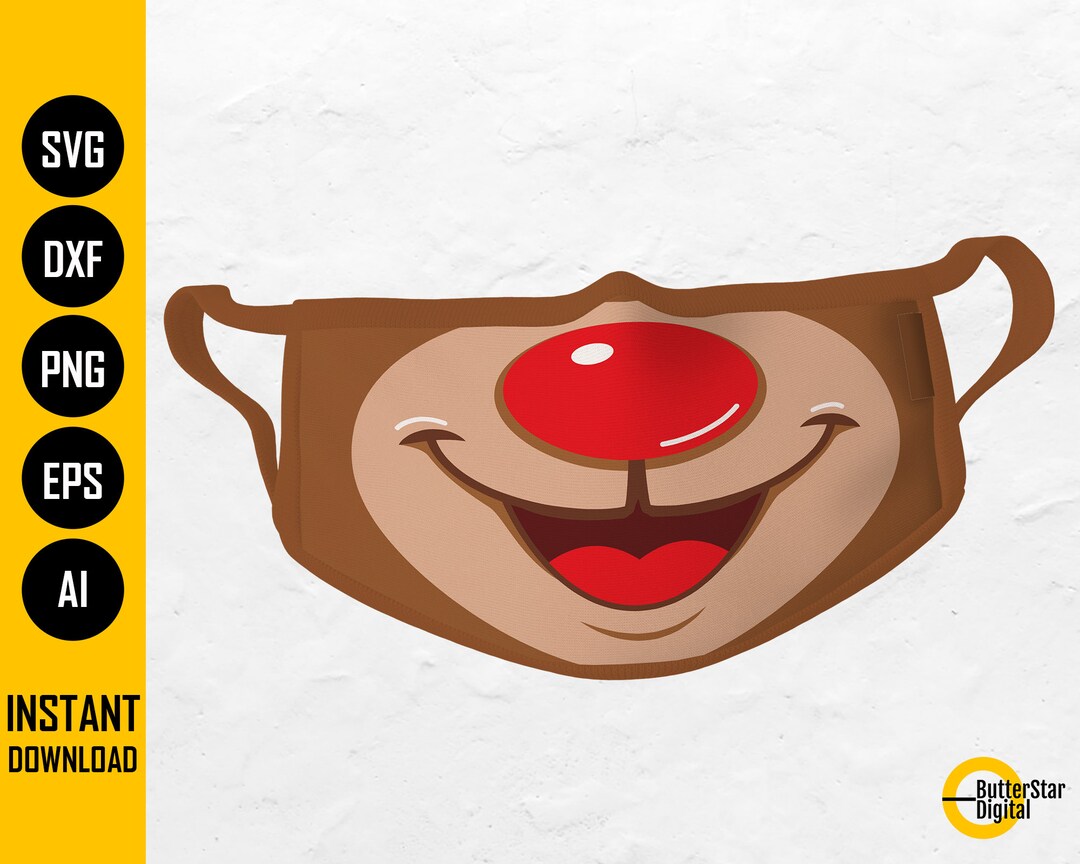 Rudolph Face Mask SVG Christmas Reindeer Facemask Animal Mouth Cover Cricut Silhouette Printable ...