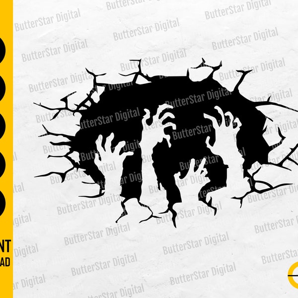 Zombie Attack SVG | Scary Halloween Wall Art Decal Sticker Decoration | Cricut Cutting Files Printable Clipart Vector Digital Dxf Png Eps Ai