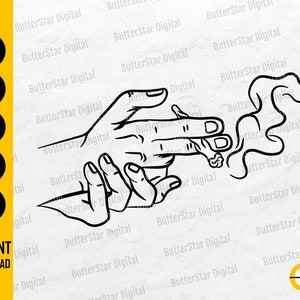 Könnte beinhalten: Schwarz-weiße Strichzeichnung von Händen, die eine brennende Zigarette halten, mit aufsteigendem Rauch. Das Bild enthält den Text "INSTANT DOWNLOAD" und Dateityp-Symbole für SVG, DXF, PNG, EPS und AI.