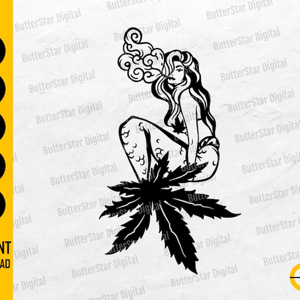 Stoner Mermaid SVG | Smoking Weed Joint | Smoke Marijuana Blunt | Cricut Cutting File Silhouette Cameo Clipart Vector Digital Png Eps Dxf Ai