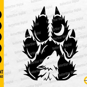 Wolf Pawprint SVG | Wild Animal T-Shirt Sticker Tattoo Stencil Vinyl | Cricut Cutting Files Printable Clip Art Vector Digital Dxf Png Eps Ai