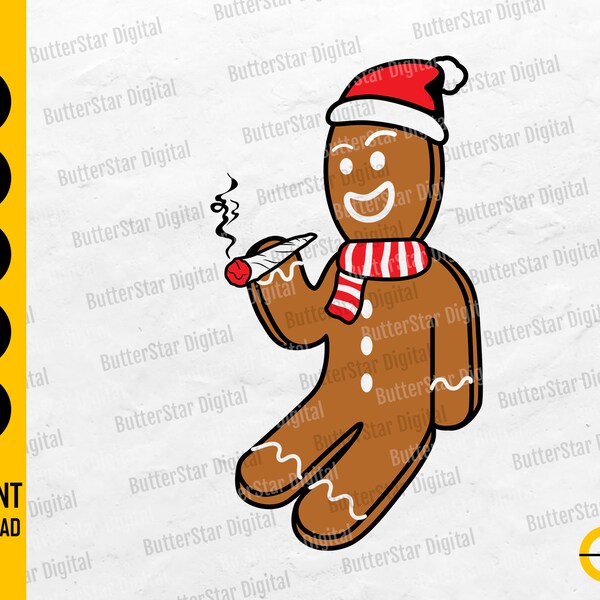 Weed Gingerbread Man SVG | Smoke Cannabis Joint | Smoking Marijuana Blunt | Cricut Cut File Silhouette Cameo Clipart Digital Dxf Png Eps Ai