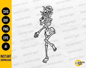 Flower Skeleton SVG | Cute Gothic T-Shirt Vinyl Graphics | Cricut Cutting Files Silhouette Printables Clip Art Vector Digital Dxf Png Eps Ai