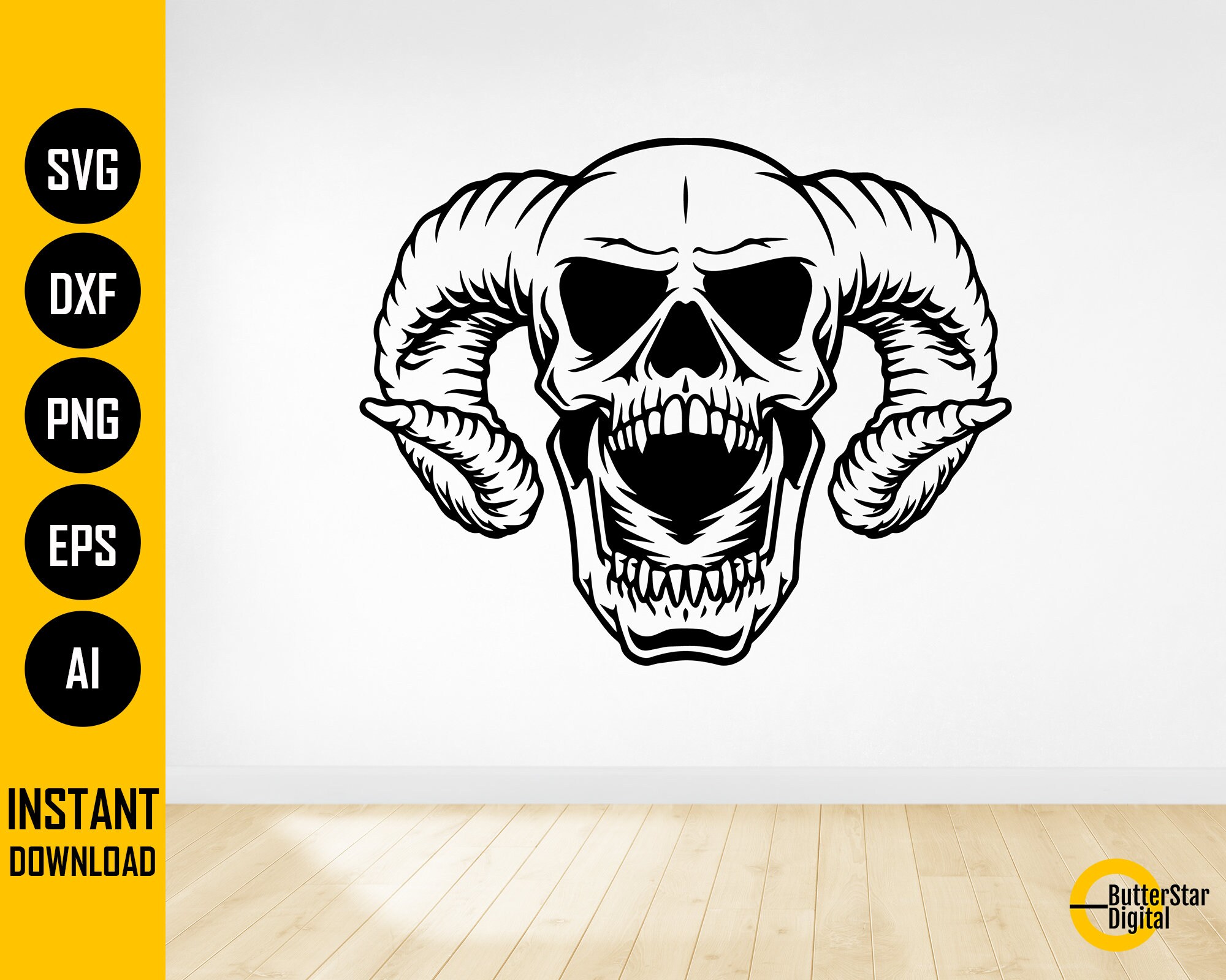 Skull With Ram Horns SVG | Devil SVG | Skeleton Demon