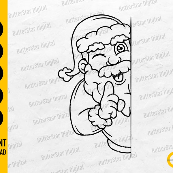 Sneaking Santa Claus SVG | Cute Christmas Wall Decor Decals Vinyl | Cricut Cut Files Silhouette Cameo Clip Art Vector Digital Dxf Png Eps Ai