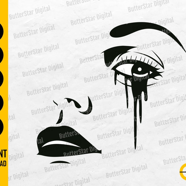 Crying Woman Face SVG | Sad Girl SVG | Depressed Lady SVG Eyes Nose Lips Mouth Cry Tear | Cutting File Clipart Vector Digital Dxf Png Eps Ai