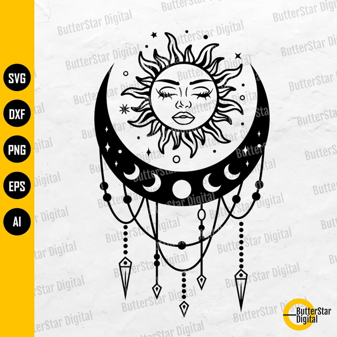 Mystical Sun and Moon SVG | Celestial SVG | Women's Boho T-shirt Decal ...