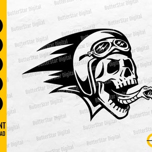 Biker Skull With Snake Tongue SVG | Motorcycle T-Shirt Decal Tattoo Gift | Cricut Cut File Silhouette Clip Art Vector Digital Dxf Png Eps Ai