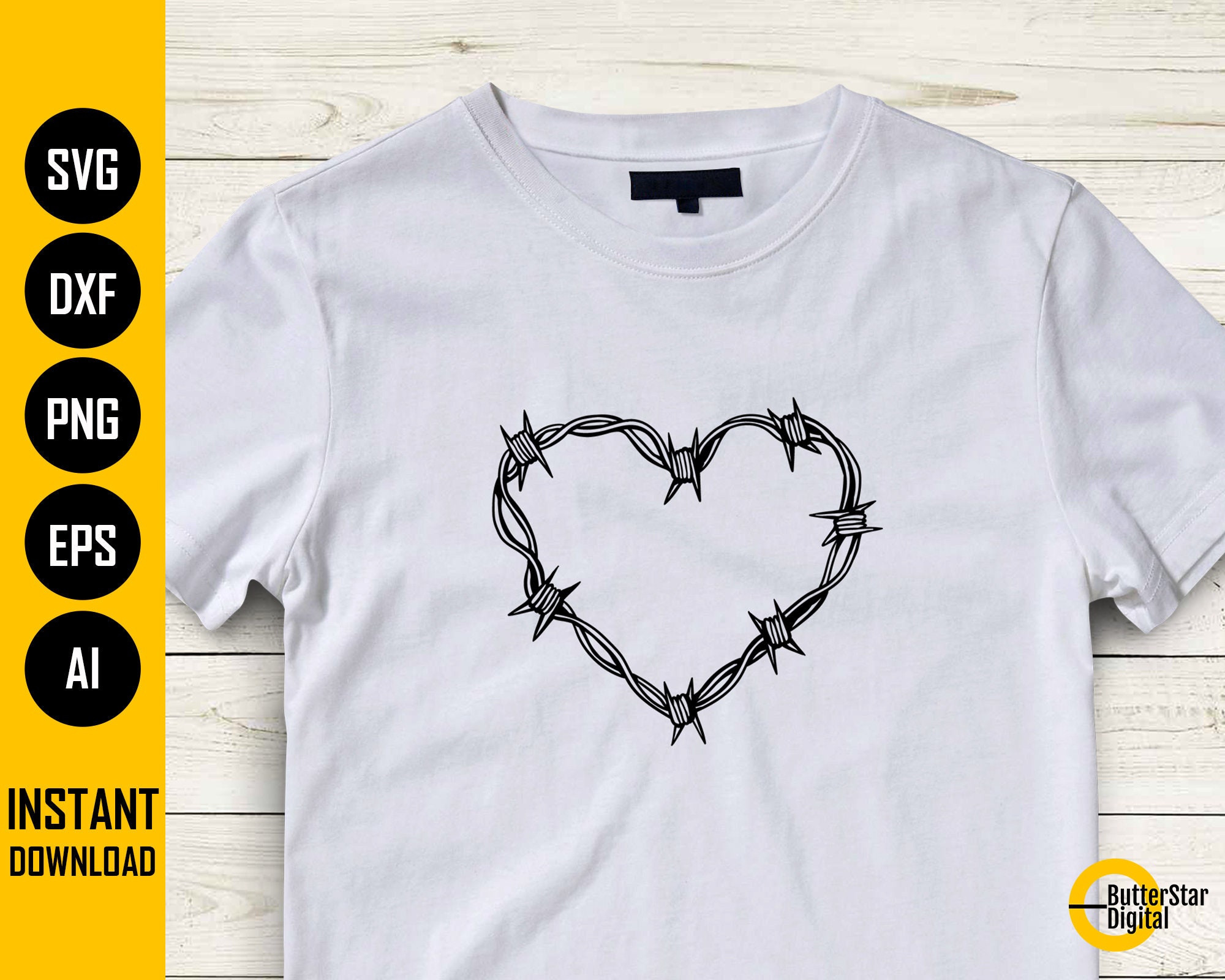 Barbed Wire Heart SVG | Love Decal T-shirt Sticker Art Vinyl