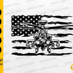 US Apache SVG | USA Helicopter Svg | Army Military Decal Graphics | Cricut Silhouette Cutting Files Cuttable Clipart Digital Dxf Png Eps Ai