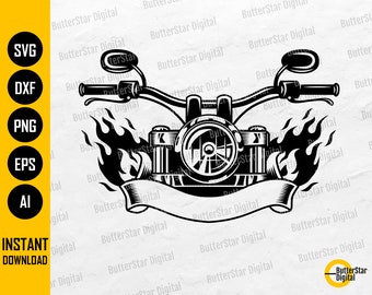 Motorcycle Flaming Handle Bars SVG | Handlebars Chopper Bike Motor Motorbike Rider Riding | Cut Files Clip Art Vector Digital Dxf Png Eps Ai