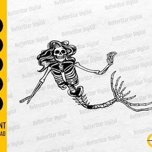 Mermaid Skeleton SVG | Sea Monster SVG | Gothic Woman SVG | Cricut Cutting Files Silhouette Printable Clipart Vector Digital Dxf Png Eps Ai