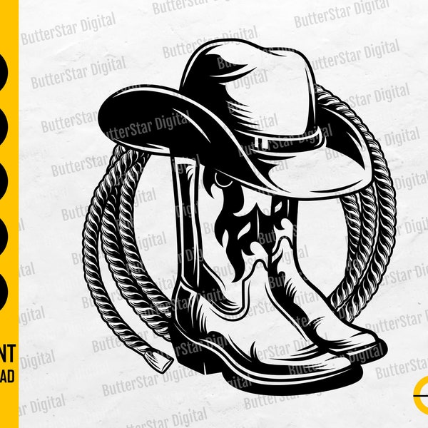 Rodeo Boots SVG | Lasso SVG | Cowboy SVG | Western Decals T-Shirt Clipart Vector Graphics | Cricut Cut File Printable Digital Dxf Png Eps Ai