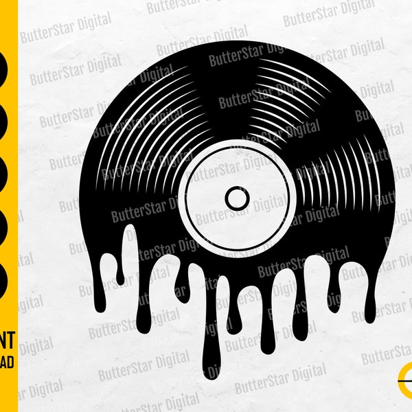 Dripping Vinyl Record SVG | Music SVG | DJ Decal T-Shirt Sticker Graphics Art | Cutting File Printable Clipart Vector Digital Dxf Png Eps Ai