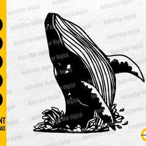 Whale Jump SVG | Whale Breach SVG | Marine Animal T-Shirt Wall Art Decals | Cricut Silhouette Cuttable Clipart Vector Digital Dxf Png Eps Ai