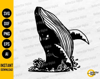 Whale Jump SVG | Whale Breach SVG | Marine Animal T-Shirt Wall Art Decals | Cricut Silhouette Cuttable Clipart Vector Digital Dxf Png Eps Ai