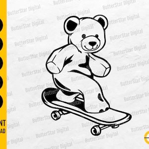 Teddy Bear Skateboarding SVG | Skateboarder SVG | Skater Kid T-Shirt Decal Gift | Cricut Cutting File Clip Art Vector Digital Dxf Png Eps Ai