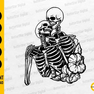 Skeleton Lovers SVG | Dead Skull Love SVG | Gothic Embrace Decals Shirt Graphics | Cut Files Printable Clipart Vector Digital Dxf Png Eps Ai