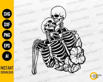 Skeleton Lovers SVG | Dead Skull Love SVG | Gothic Embrace Decals Shirt Graphics | Cut Files Printable Clipart Vector Digital Dxf Png Eps Ai