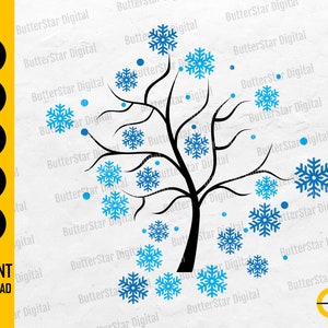 Snowflakes Tree SVG | Snow Leaves SVG | Winter Decals Decoration Wall Art | Cricut Silhouette Cut File Clipart Vector Digital Dxf Png Eps Ai