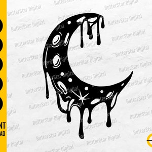 Dripping Moon SVG | Lunar SVG | Celestial Decal T-Shirt Sticker Vinyl Graphics | Cutting File Cuttable Clipart Vector Digital Dxf Png Eps Ai