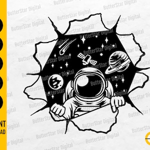 Cute Astronaut On The Wall SVG | Outer Space Decal Wall Art Decor Sticker | Cricut Cut File Silhouette Clipart Vector Digital Dxf Png Eps Ai
