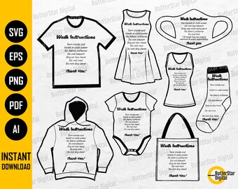 Apparel Care Card BUNDLE SVG | Printable Clothes Washing Instructions | Cricut Silhouette | Clipart Vector Digital Download Png Eps Pdf Ai