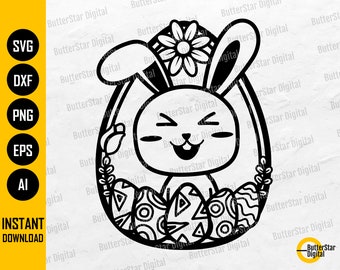 Easter Egg Bunny SVG | Easter SVG | Cute Spring Decal Decor Shirt | Cricut Silhouette Cutting Cut | Printable Clipart Digital Dxf Png Eps Ai