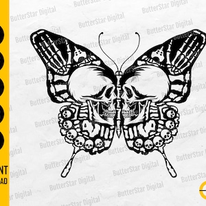 Skull Butterfly SVG Squelette SVG Gothic Decal Shirt Graphics Illustration Cricut Cameo Imprimable Clipart Vector Numérique Dxf Png Eps Ai image 1