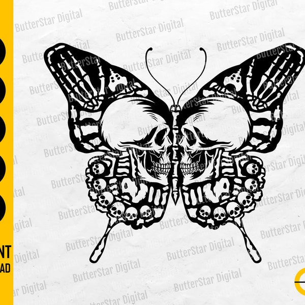 Skull Butterfly SVG | Squelette SVG | Gothic Decal Shirt Graphics Illustration | Cricut Cameo Imprimable Clipart Vector Numérique Dxf Png Eps Ai