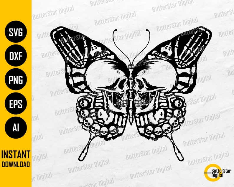 Skull Butterfly SVG Squelette SVG Gothic Decal Shirt Graphics Illustration Cricut Cameo Imprimable Clipart Vector Numérique Dxf Png Eps Ai image 1