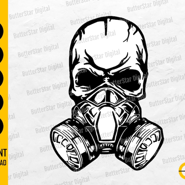 Skull Gas Mask SVG | Biohazard SVG | Gothic T-Shirt Tattoo Decal Vinyl Graphics | Cricut Cutting Files Clipart Vector Digital Dxf Png Eps Ai