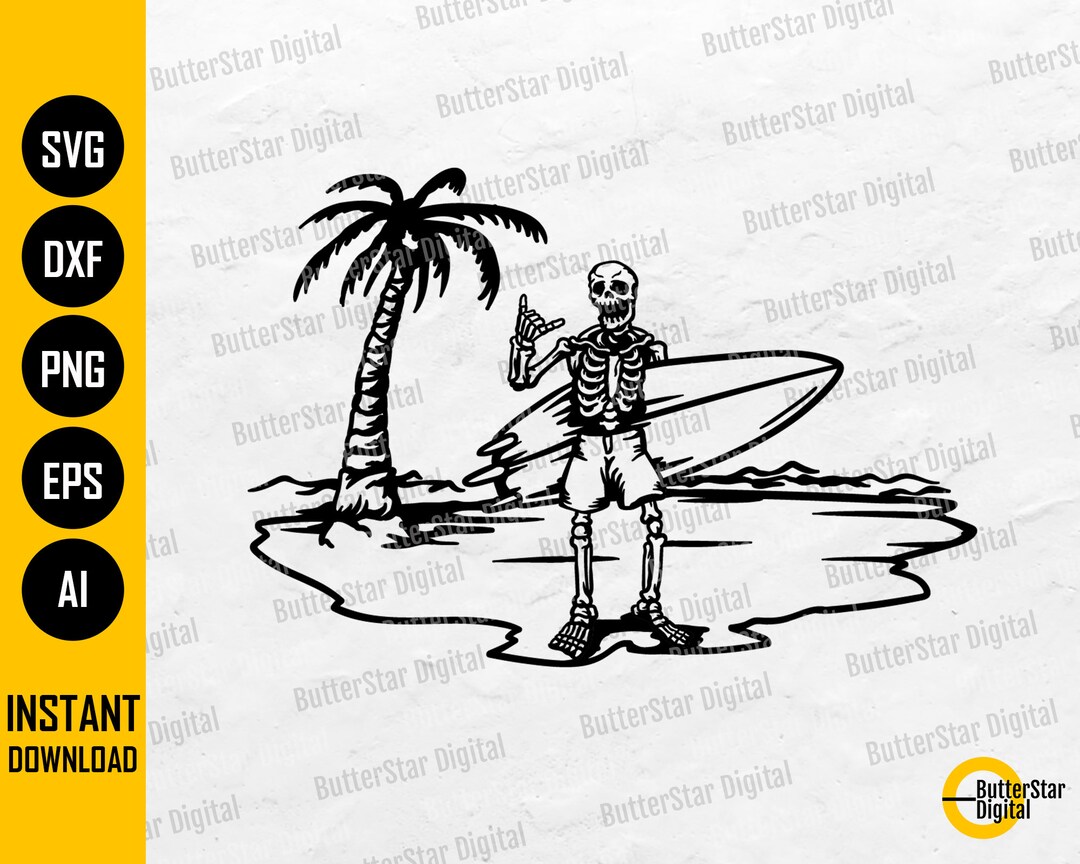 Surfer Skeleton SVG | Dead Summer Skull SVG | Beach Decal T-shirt ...
