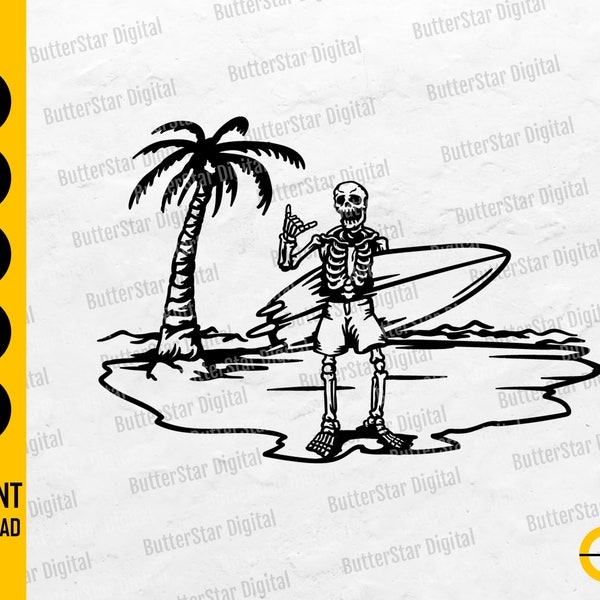 Surfer Skeleton SVG | Dead Summer Skull SVG | Beach Decal T-Shirt Graphics | Cricut Cut File Printable Clipart Vector Digital Dxf Png Eps Ai