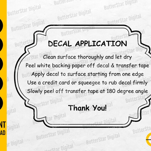 Decal Application Instructions Svg Care Card Svg Decal Etsy