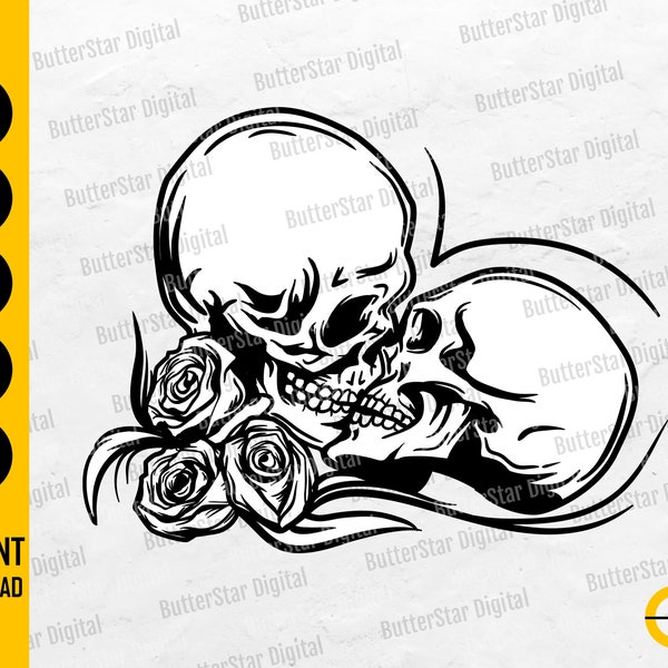 Skull Lovers Kiss SVG | Dead Skeleton Kissing SVG | Love Decal T-Shirt Graphics | Cricut Cutting Files Clipart Vector Digital Dxf Png Eps Ai