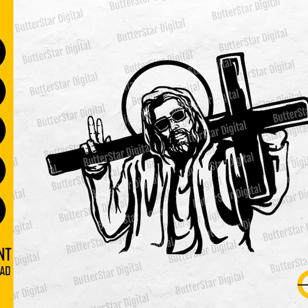 Cool Jesus With Cross SVG | Religious Christian Catholic Faith Crucifix | Cricut Cut Files Printable Clip Art Vector Digital Dxf Png Eps Ai