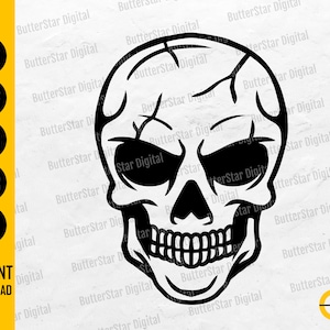 Cracked Skull SVG | Gothic Goth Death Dead Bones Head Tattoo T-Shirt Vinyl Decal | Cricut Cutting File Clipart Vector Digital Png Eps Dxf Ai