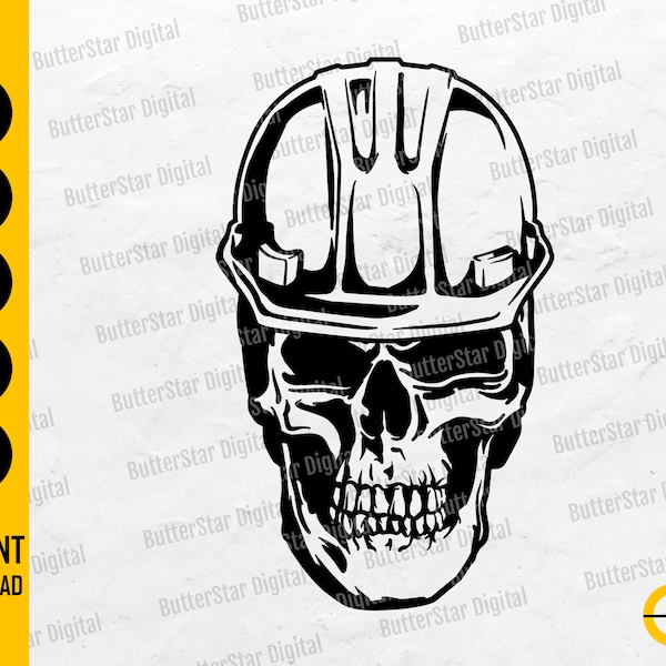 Skull With Hard Hat SVG | Engineer SVG | Construction T-Shirt Decal VInyl Graphics | Cricut Printable Clip Art Vector Digital Dxf Png Eps Ai