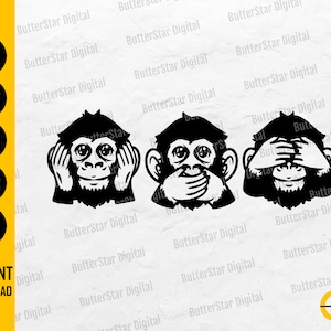 Three Wise Monkeys SVG | See No Evil Hear No Evil Speak No Evil | Cricut Cut File Silhouette Printable Clipart Vector Digital Dxf Png Eps Ai