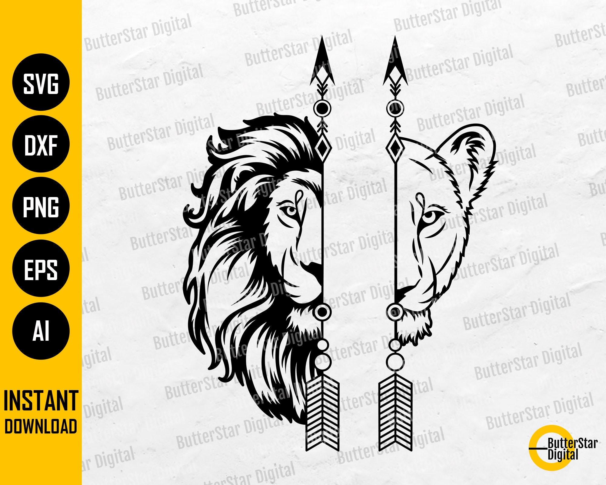 Arrow Lion Couple SVG Half Lion Face SVG Male Female Lion Etsy Canada