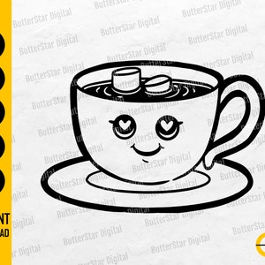 Cute Coffee Cup SVG | Hot Cocoa SVG | Marshmallows SVG | Caffeinated Svg | Cricut Cut Files Clip Art Vector Digital Download Dxf Png Eps Ai
