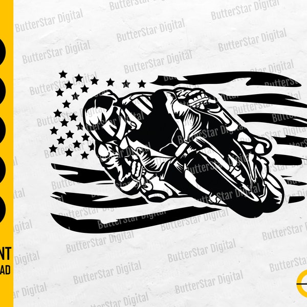 US Sport Bike Rider SVG | USA Flag Sportbike Svg | Motorcycle Svg | Biker T-Shirt | Cricut Silhouette Clipart Vector Digital Dxf Png Eps Ai