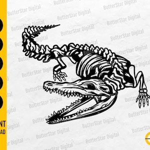 Skelett Krokodil SVG | Alligator Knochen SVG | Wildes Tier Vinyl T-Shirt Schablone | Cricut schneiden Datei Clipart Vektor Digital Dxf Png Eps Ai