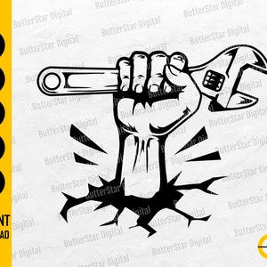 Smashing Adjustable Wrench SVG | Hand Holding Spanner SVG | Cricut Cutting Files Silhouette Printable Clip Art Vector Digital Dxf Png Eps Ai