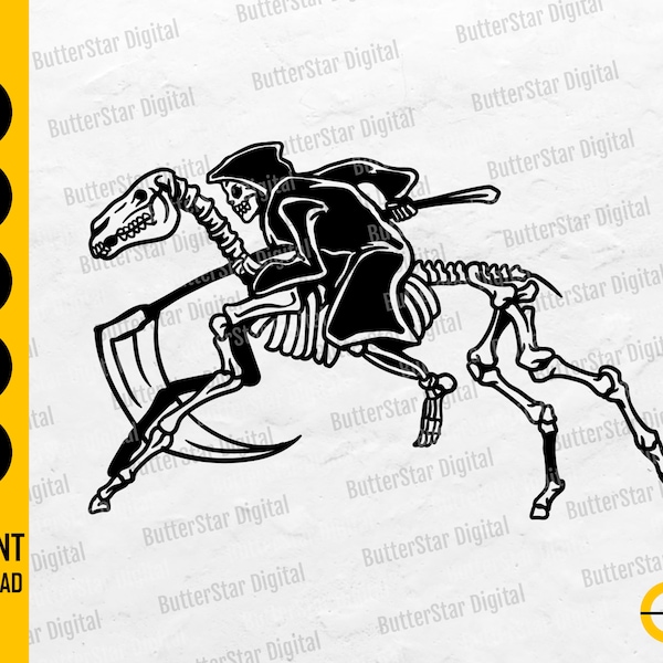 Grim Reaper Riding Horse SVG | Death SVG | Horror T-Shirt Decal Graphics Tattoo | Cricut Cutting File Clipart Vector Digital Dxf Png Eps Ai